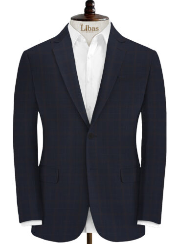 Spaadaa Men's Wool Checks 3.75 Meter Unstitched Suiting Fabric (Dark Blue)