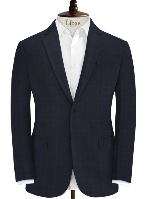 Spaadaa Men's Wool Checks 3.75 Meter Unstitched Suiting Fabric (Dark Blue)
