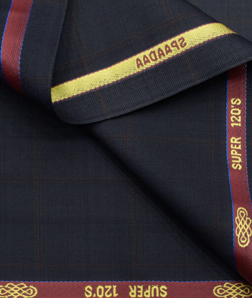 Spaadaa Men's Wool Checks Super 120's 3.75 Meter Unstitched Suiting Fabric (Dark Blue)