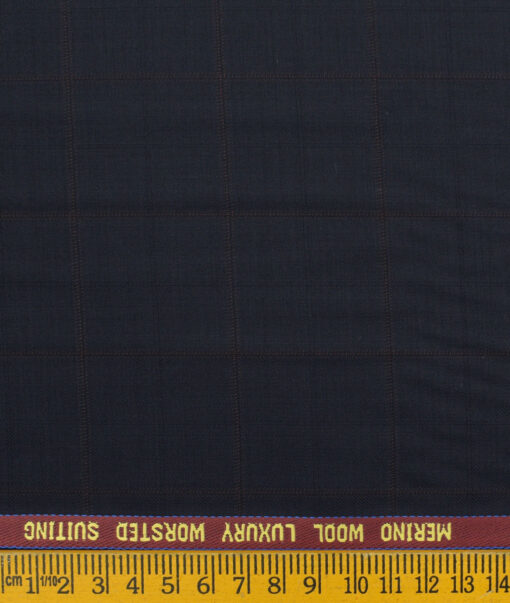 Spaadaa Men's Wool Checks Super 120's 3.75 Meter Unstitched Suiting Fabric (Dark Blue)