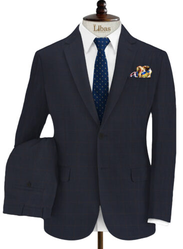 Spaadaa Men's Wool Checks Super 120's 3.75 Meter Unstitched Suiting Fabric (Dark Blue)