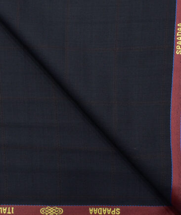 Spaadaa Men's Wool Checks Super 120's 3.75 Meter Unstitched Suiting Fabric (Dark Blue)