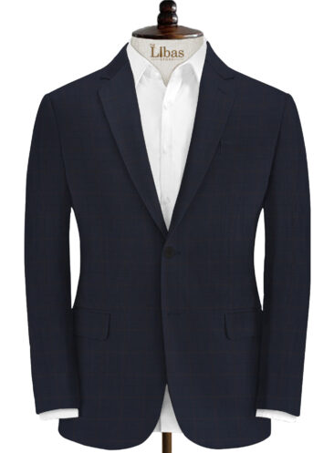 Spaadaa Men's Wool Checks Super 120's 3.75 Meter Unstitched Suiting Fabric (Dark Blue)