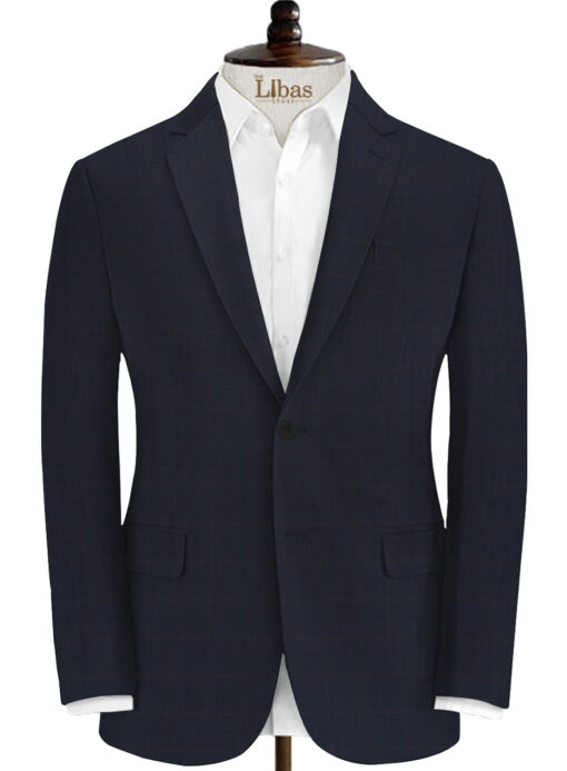 Spaadaa Men's Wool Checks Super 120's 3.75 Meter Unstitched Suiting Fabric (Dark Blue)