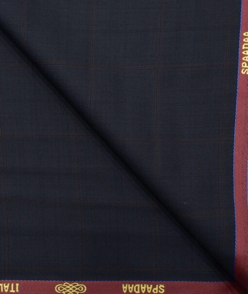 Spaadaa Men's Wool Checks Super 120's 3.75 Meter Unstitched Suiting Fabric (Dark Blue)