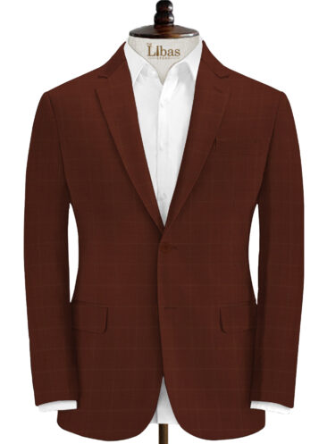 Spaadaa Men's Wool Checks Super 120's 3.75 Meter Unstitched Suiting Fabric (Jam Red)