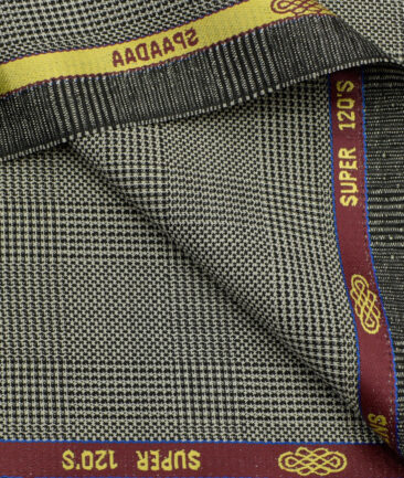 Spaadaa Men's Wool Checks 3.75 Meter Unstitched Suiting Fabric (Light Grey)