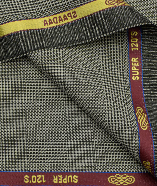 Spaadaa Men's Wool Checks 3.75 Meter Unstitched Suiting Fabric (Light Grey)