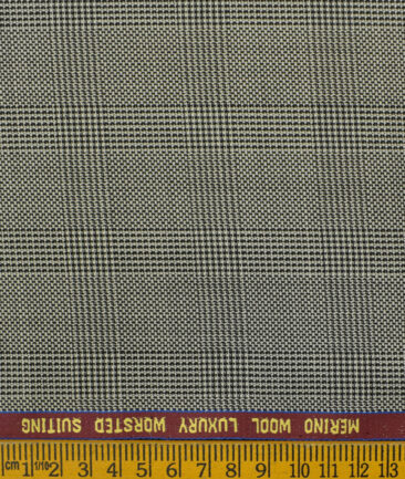 Spaadaa Men's Wool Checks 3.75 Meter Unstitched Suiting Fabric (Light Grey)