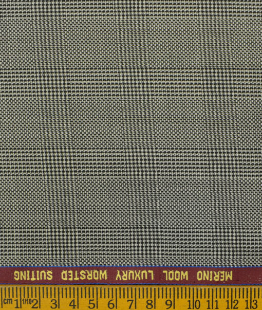 Spaadaa Men's Wool Checks 3.75 Meter Unstitched Suiting Fabric (Light Grey)