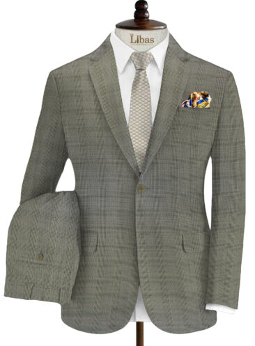 Spaadaa Men's Wool Checks 3.75 Meter Unstitched Suiting Fabric (Light Grey)