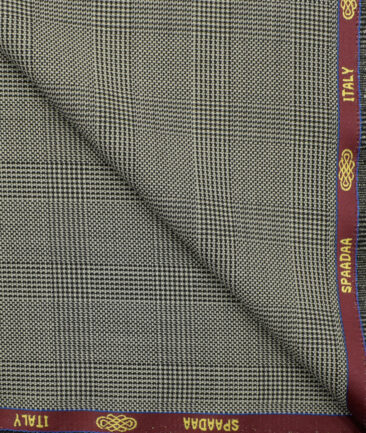 Spaadaa Men's Wool Checks 3.75 Meter Unstitched Suiting Fabric (Light Grey)