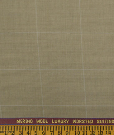 Spaadaa Men's Wool Checks 3.75 Meter Unstitched Suiting Fabric (Light Brown)
