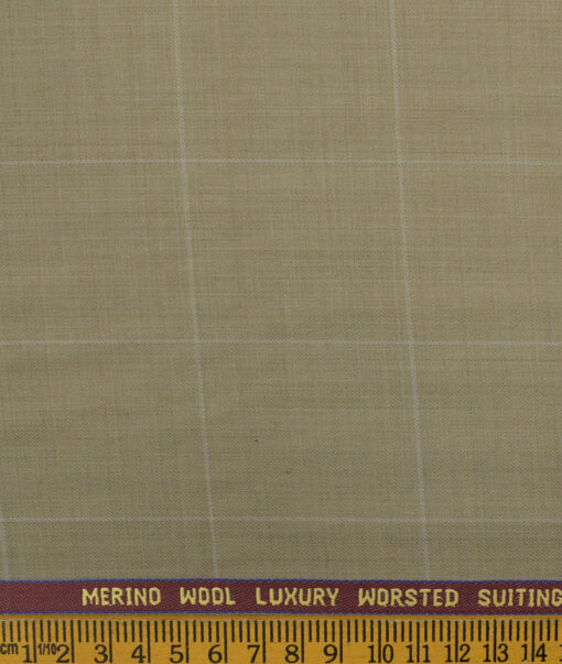 Spaadaa Men's Wool Checks 3.75 Meter Unstitched Suiting Fabric (Light Brown)