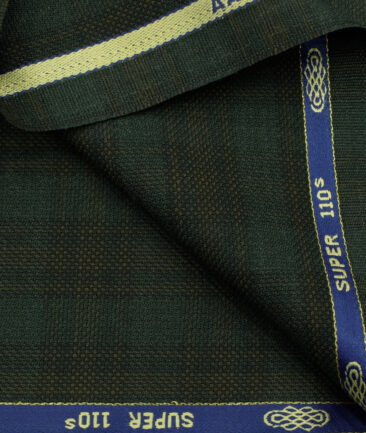 Spaadaa Men's Wool Checks 3.75 Meter Unstitched Suiting Fabric (Dark Pine Green)
