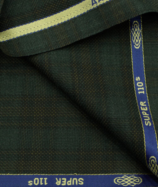 Spaadaa Men's Wool Checks 3.75 Meter Unstitched Suiting Fabric (Dark Pine Green)