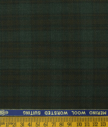 Spaadaa Men's Wool Checks 3.75 Meter Unstitched Suiting Fabric (Dark Pine Green)