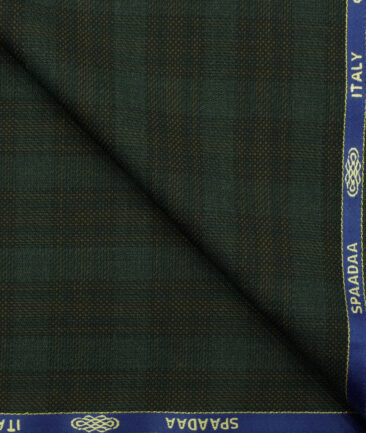 Spaadaa Men's Wool Checks 3.75 Meter Unstitched Suiting Fabric (Dark Pine Green)
