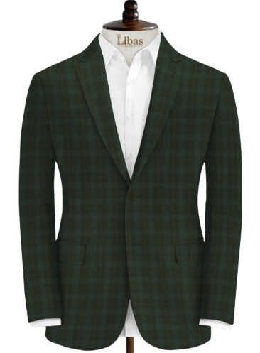 Spaadaa Men's Wool Checks 3.75 Meter Unstitched Suiting Fabric (Dark Pine Green)
