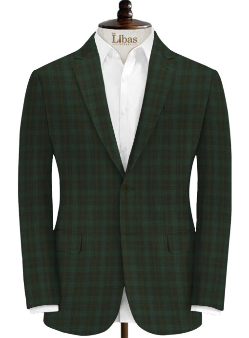 Spaadaa Men's Wool Checks 3.75 Meter Unstitched Suiting Fabric (Dark Pine Green)