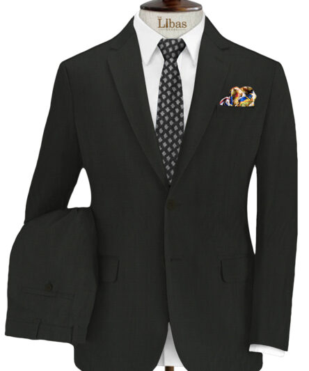 Spaadaa Men's Wool Structured 3.75 Meter Unstitched Suiting Fabric (Black)