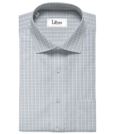 Arvind Men's  Premium Cotton Checks 2.25 Meter Unstitched Shirting Fabric (White & Blue)