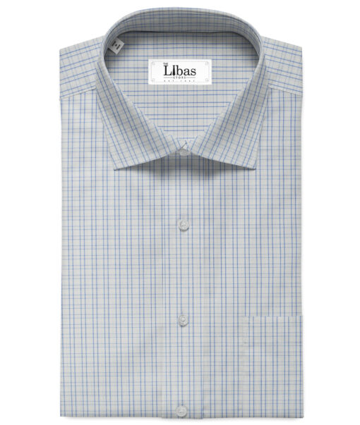 Arvind Men's  Premium Cotton Checks 2.25 Meter Unstitched Shirting Fabric (White & Blue)