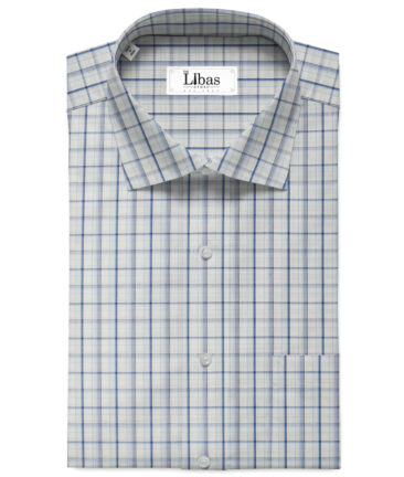Arvind Men's  Premium Cotton Checks 2.25 Meter Unstitched Shirting Fabric (White & Blue)