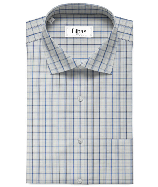 Arvind Men's  Premium Cotton Checks 2.25 Meter Unstitched Shirting Fabric (White & Blue)