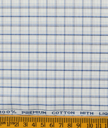 Arvind Men's  Premium Cotton Checks 2.25 Meter Unstitched Shirting Fabric (White & Blue)