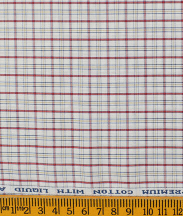 Arvind Men's  Premium Cotton Checks 2.25 Meter Unstitched Shirting Fabric (White & Maroon)