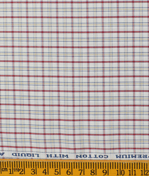 Arvind Men's  Premium Cotton Checks 2.25 Meter Unstitched Shirting Fabric (White & Maroon)