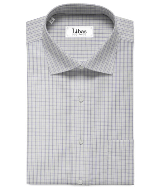 Arvind Men's  Premium Cotton Checks 2.25 Meter Unstitched Shirting Fabric (White & Purple)