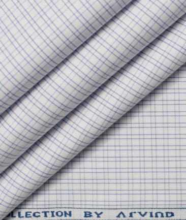 Arvind Men's  Premium Cotton Checks 2.25 Meter Unstitched Shirting Fabric (White & Purple)