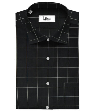 Birla Century Men's Giza Cotton Checks 2.25 Meter Unstitched Shirting Fabric (Black)