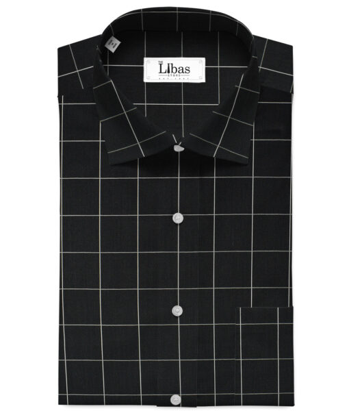 Birla Century Men's Giza Cotton Checks 2.25 Meter Unstitched Shirting Fabric (Black)