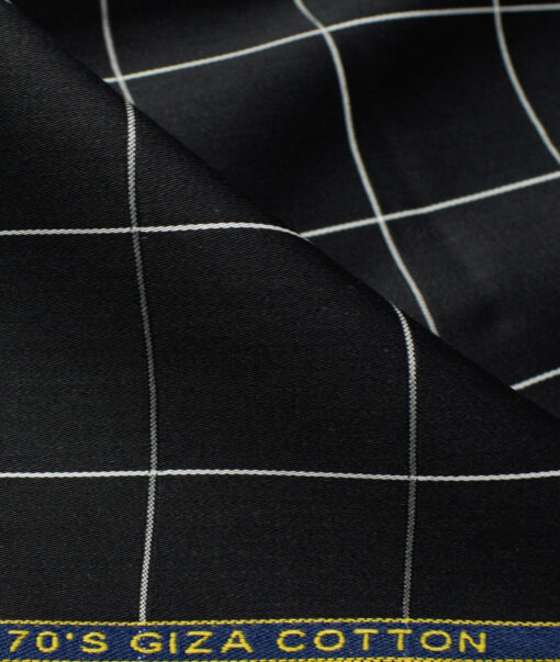 Birla Century Men's Giza Cotton Checks 2.25 Meter Unstitched Shirting Fabric (Black)