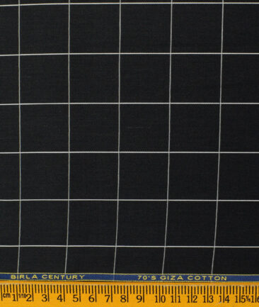 Birla Century Men's Giza Cotton Checks 2.25 Meter Unstitched Shirting Fabric (Black)