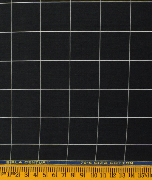 Birla Century Men's Giza Cotton Checks 2.25 Meter Unstitched Shirting Fabric (Black)