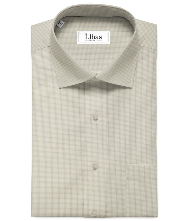 Cadini Men's  Cotton Checks 2.25 Meter Unstitched Shirting Fabric (Cream)
