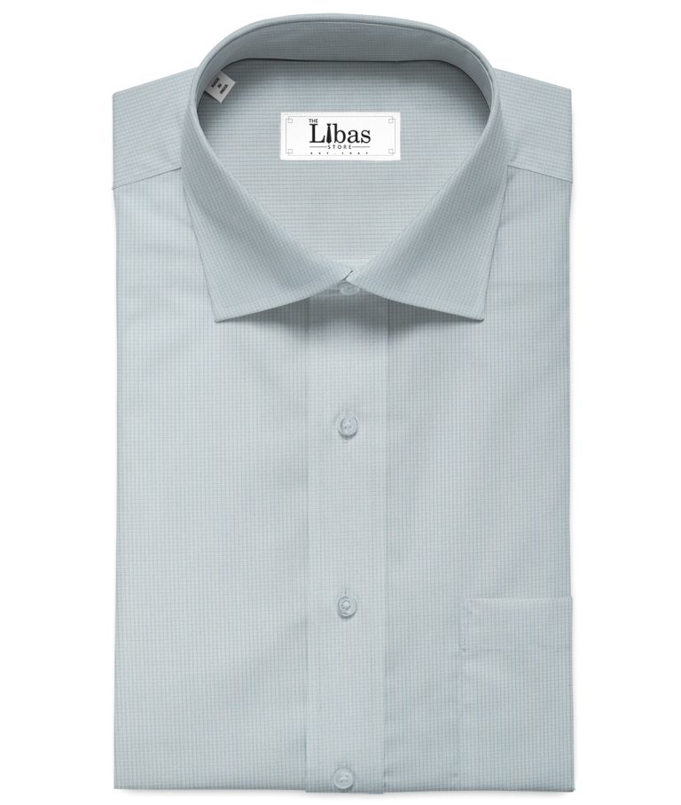Cadini Men's Cotton Checks 2.25 Meter Unstitched Shirting Fabric (White & Sky Blue)