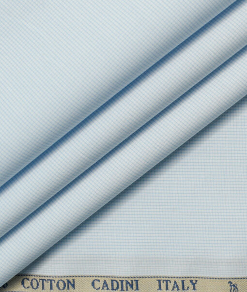 Cadini Men's Cotton Checks 2.25 Meter Unstitched Shirting Fabric (White & Sky Blue)