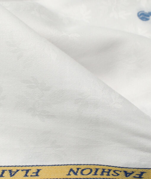 Donzito Men's Premium Cotton Self Design 2.25 Meter Unstitched Shirting Fabric (White & Blue)
