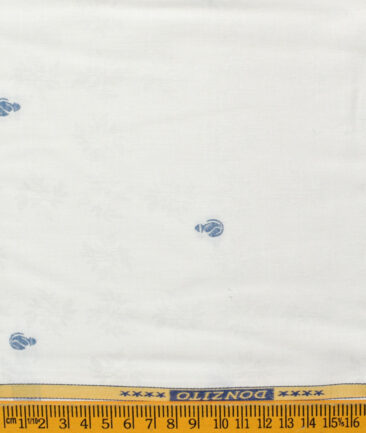Donzito Men's Premium Cotton Self Design 2.25 Meter Unstitched Shirting Fabric (White & Blue)