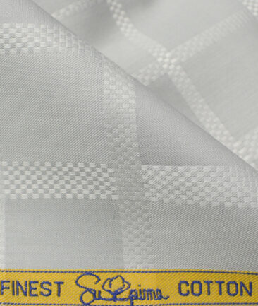 Luthai Men's Supima Cotton Checks 2.25 Meter Unstitched Shirting Fabric (Grey)