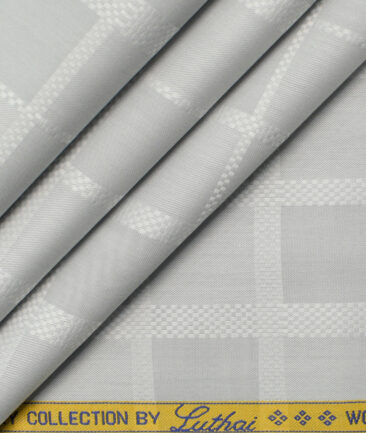 Luthai Men's Supima Cotton Checks 2.25 Meter Unstitched Shirting Fabric (Grey)