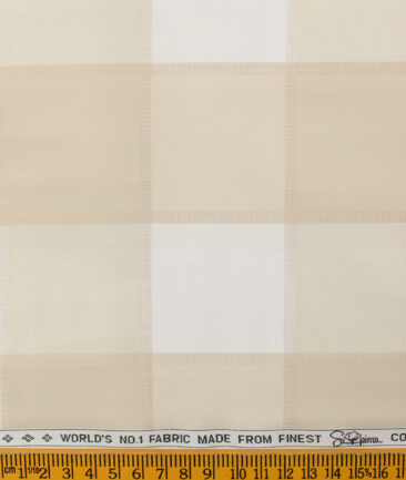 Luthai Men's Supima Cotton Checks 2.25 Meter Unstitched Shirting Fabric (White & Beige)