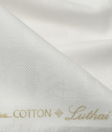 Luthai Men's Supima Cotton Checks 2.25 Meter Unstitched Shirting Fabric (White)
