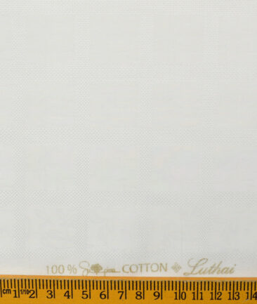 Luthai Men's Supima Cotton Checks 2.25 Meter Unstitched Shirting Fabric (White)
