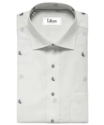 Luthai Men's Supima Cotton Self Design 2.25 Meter Unstitched Shirting Fabric (White & Grey)